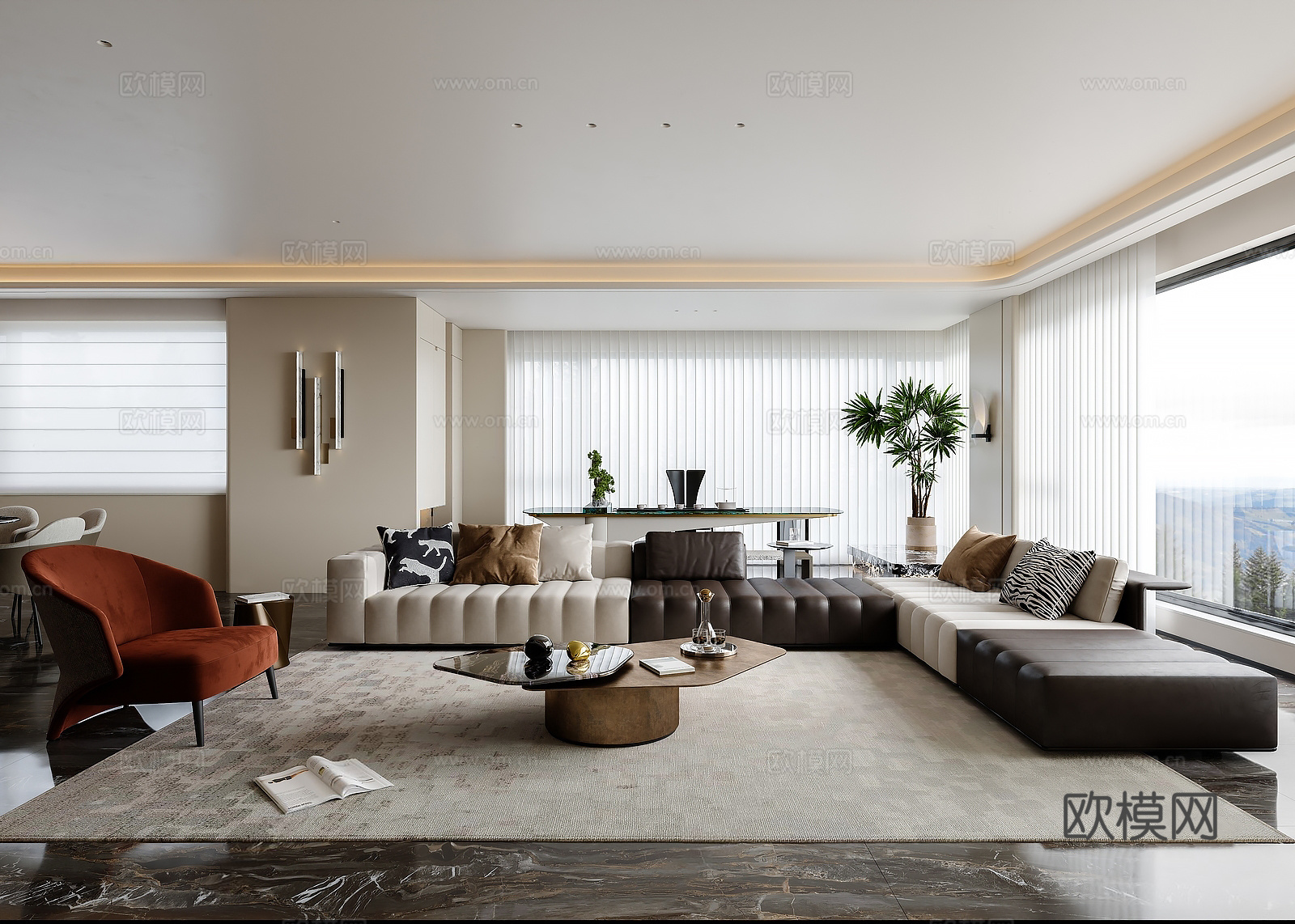 现代简约客厅平层 现代沙发茶几组合 现代奶油客厅 现代轻奢客su模型