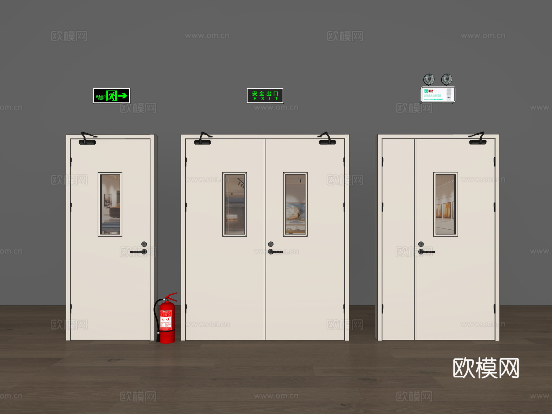 现代消防双开门 防火门 消防门 安全出口 楼梯间门su模型