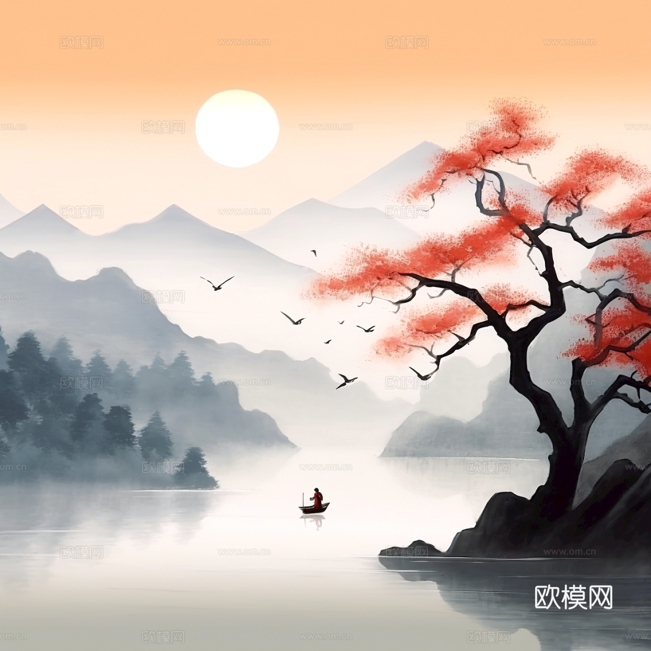 新中式立体壁画 背景墙壁画 山水壁画 墙画 壁纸 墙纸 墙布