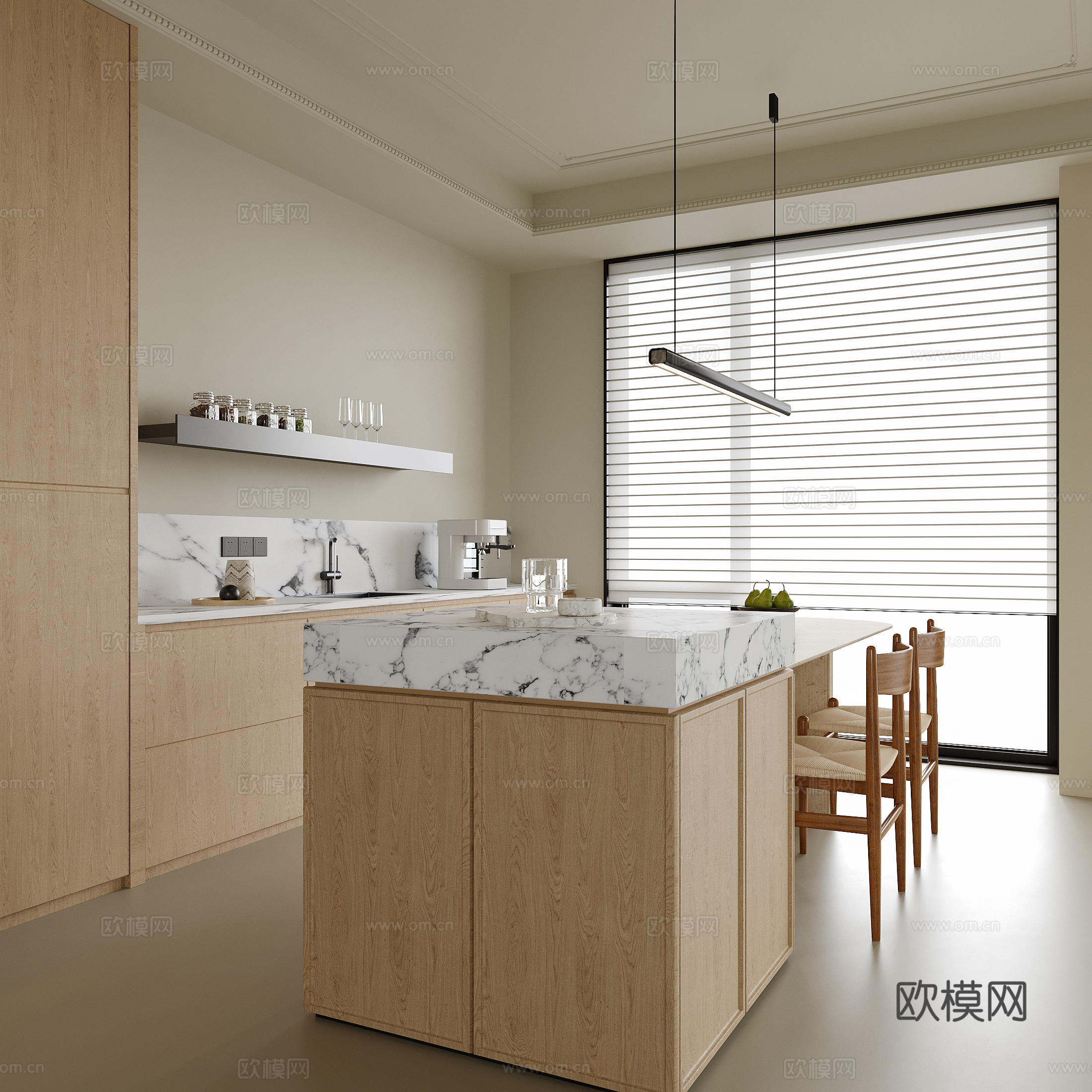 现代餐厅 岛台餐桌椅 餐椅su模型