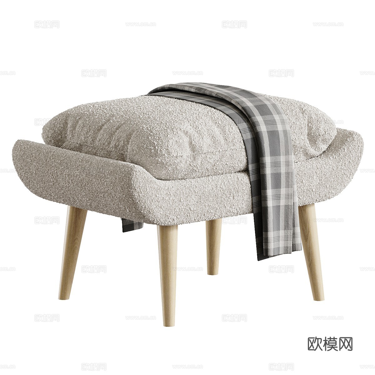 现代 Vincy 布艺凳 脚踏3d模型下载（渲染图4）