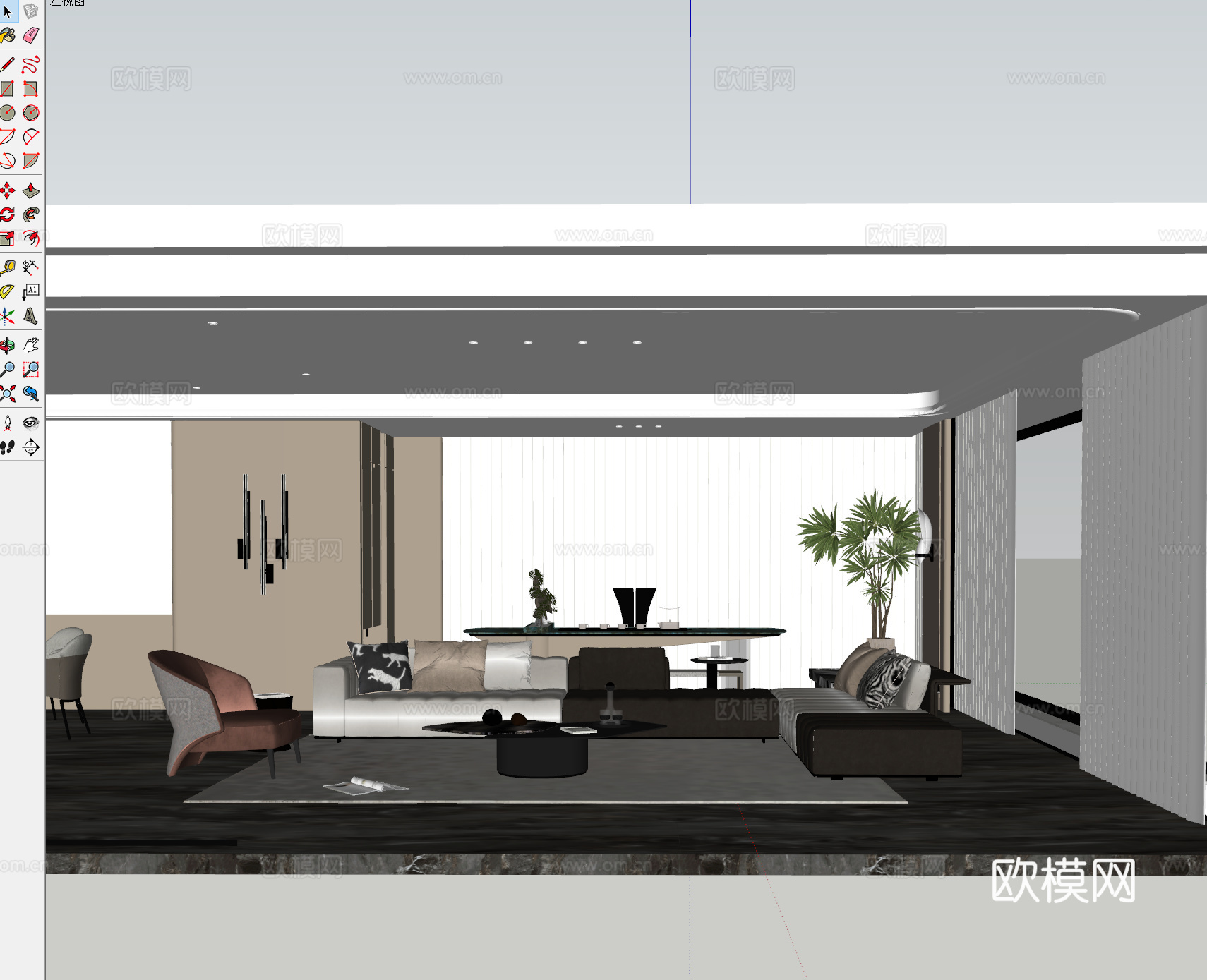 现代简约客厅平层 现代沙发茶几组合 现代奶油客厅 现代轻奢客su模型