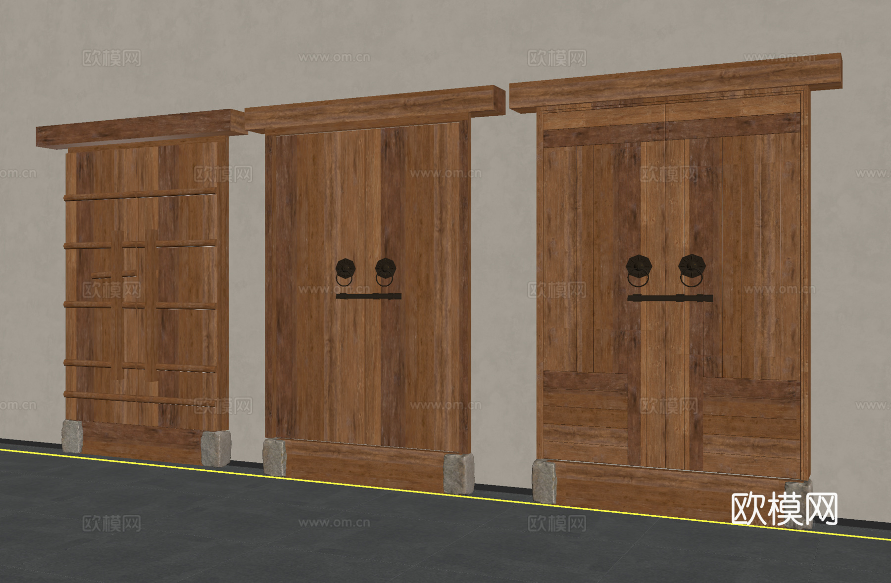 中式复古门 旧木 中式  老木门 庭院门su模型