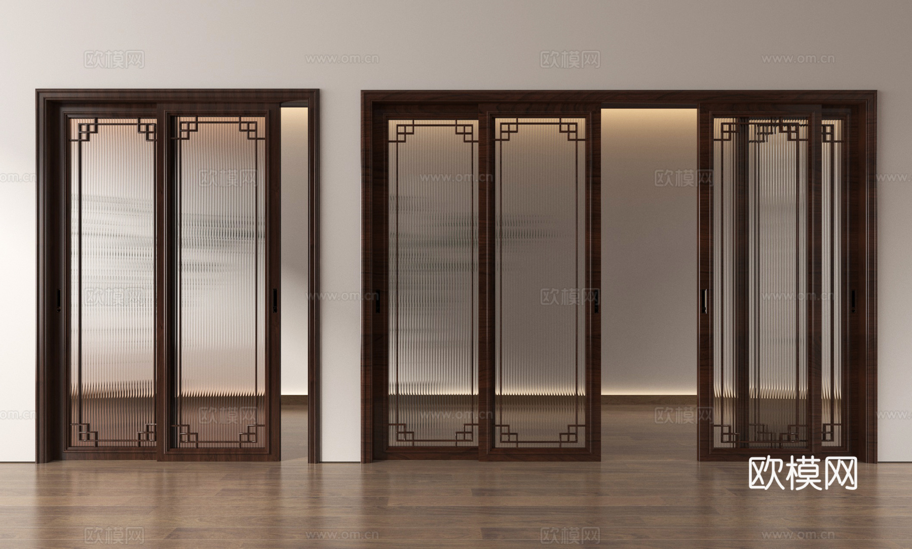 新中式推拉门 阳台门 玻璃推拉门 厨房门su模型