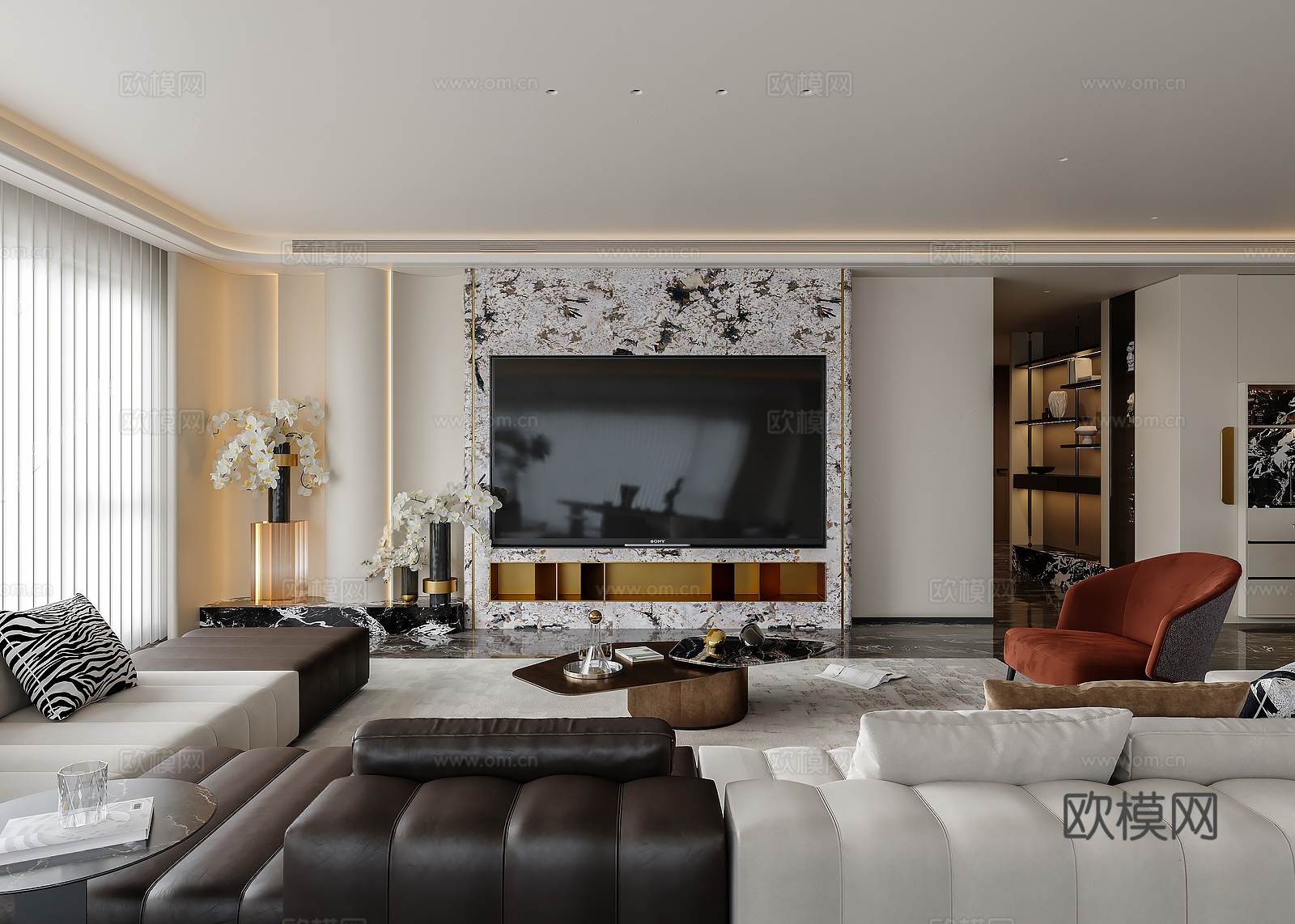 现代轻奢客厅电视 现代奶油电视背景 现代简约客厅茶几 现代电su模型