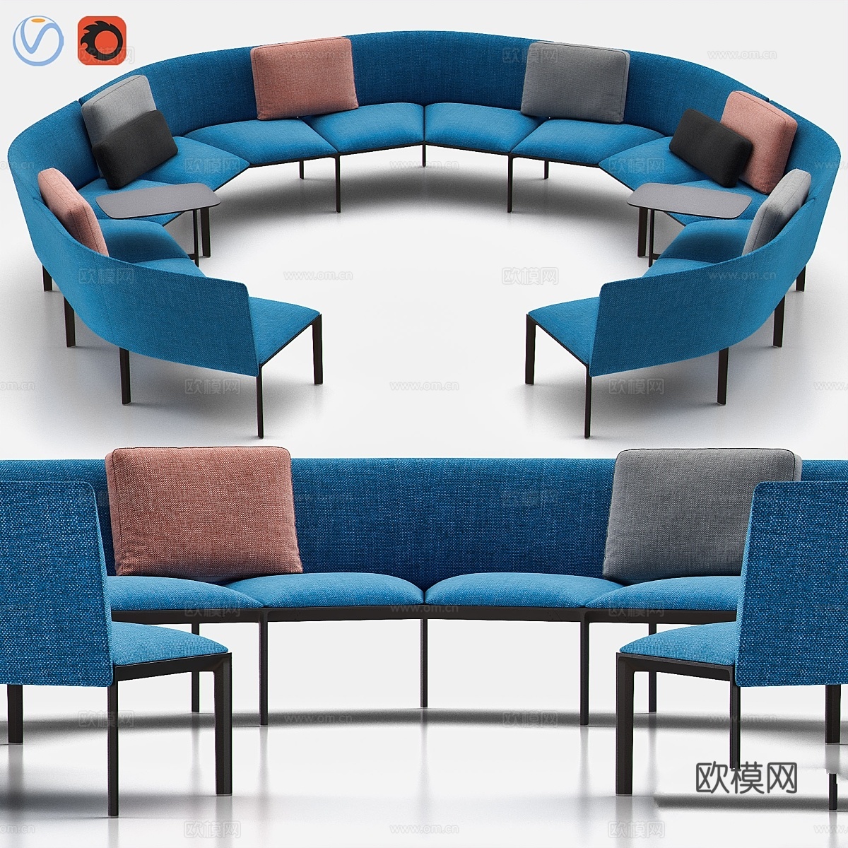 ADD ROUND 弧形组合沙发3d模型下载