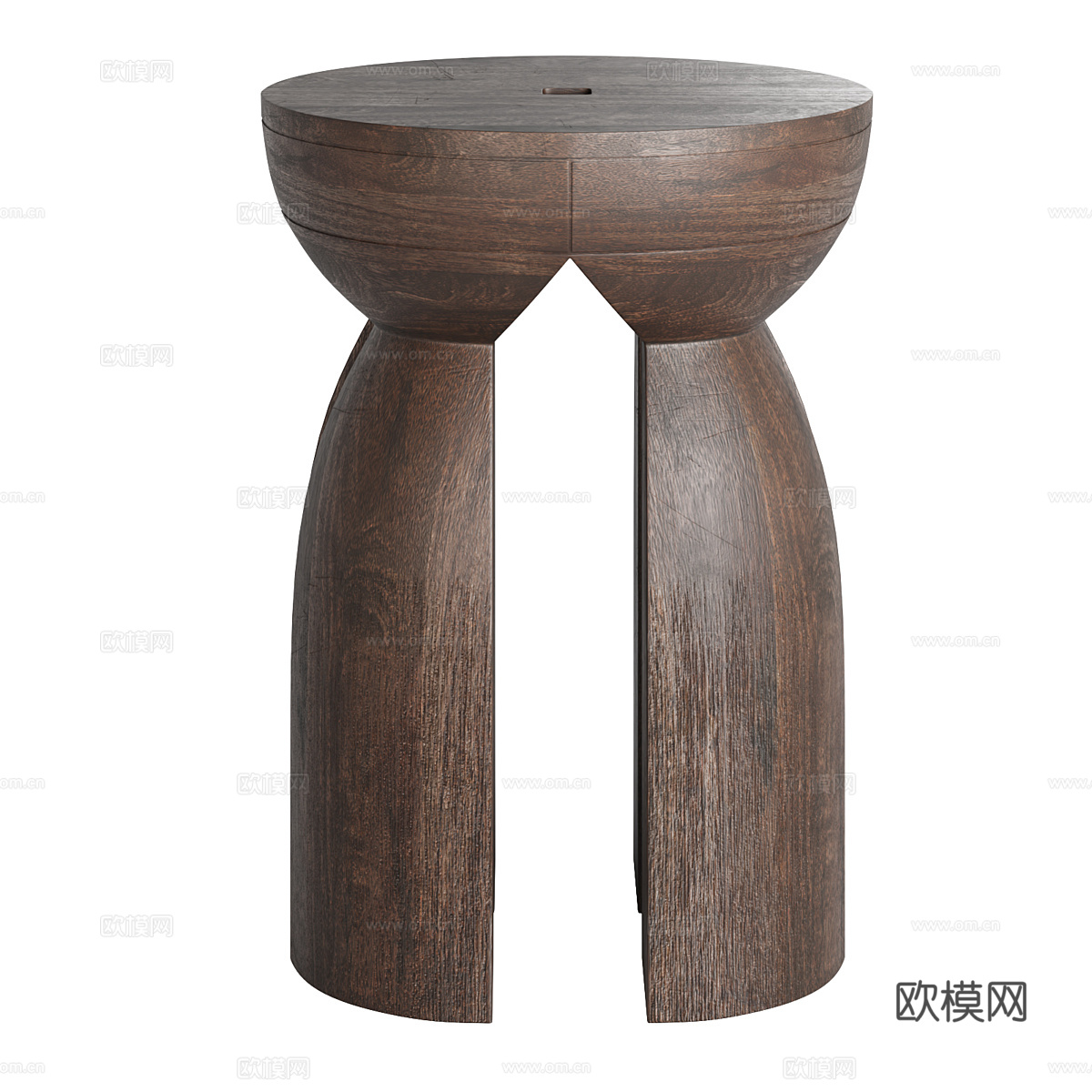 新中式中古风实木圆边几3d模型下载（渲染图2）