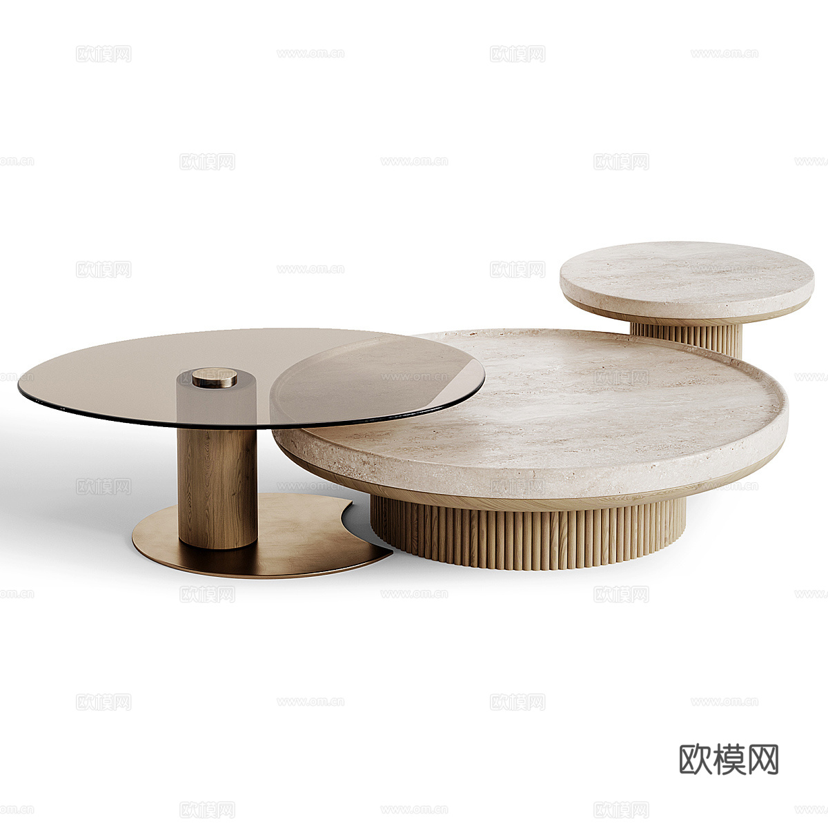 现代意式大理石圆茶几组合3d模型