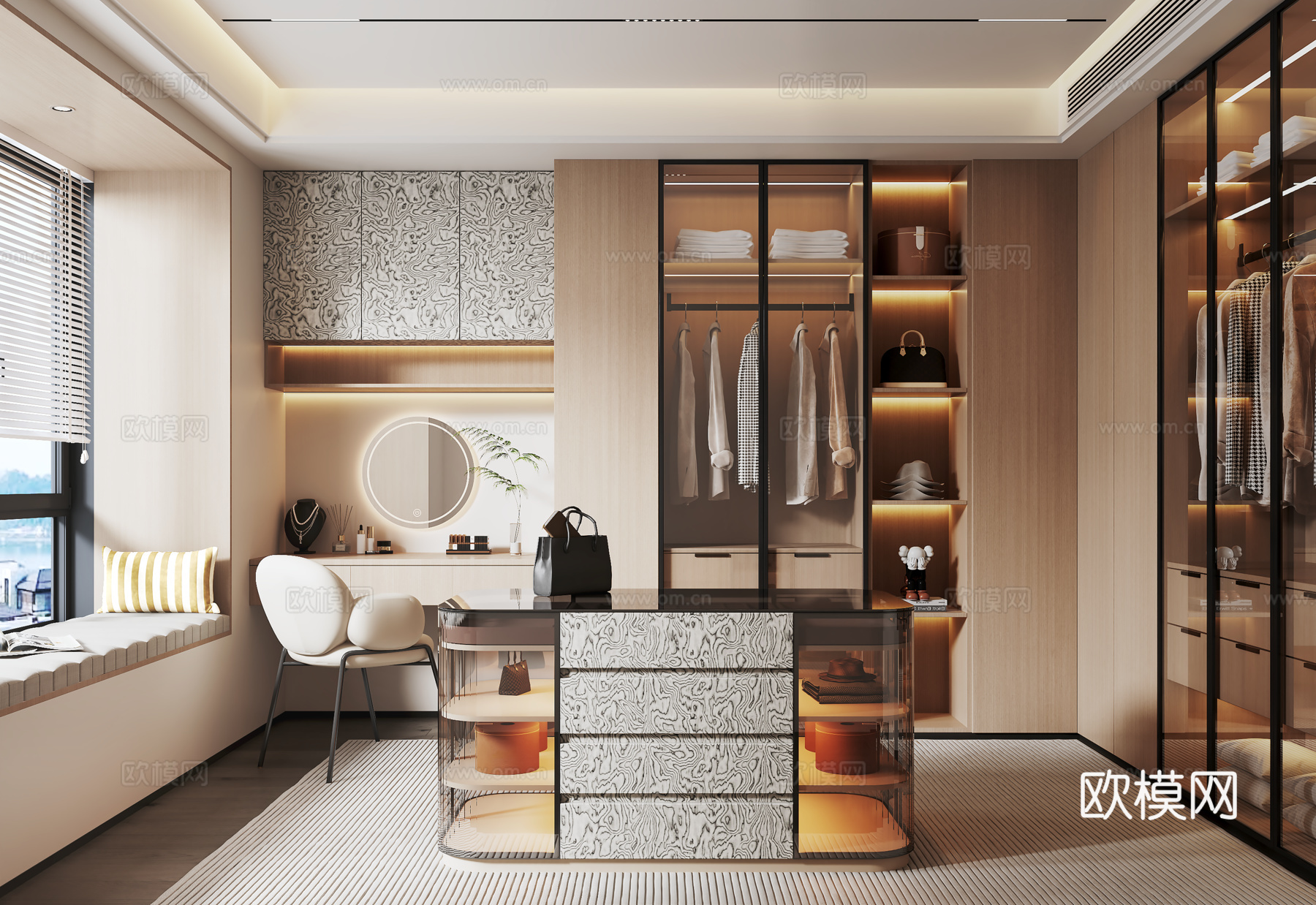 意式现代衣帽间 衣柜 岛台衣帽间3d模型下载
