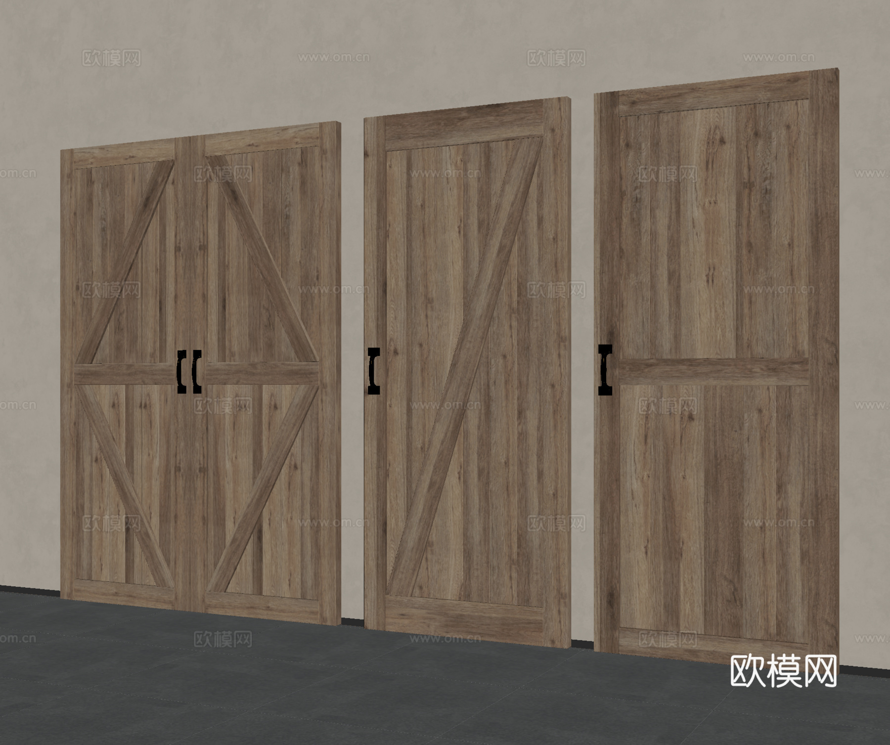 中式复古门 旧木 中式  老木门su模型