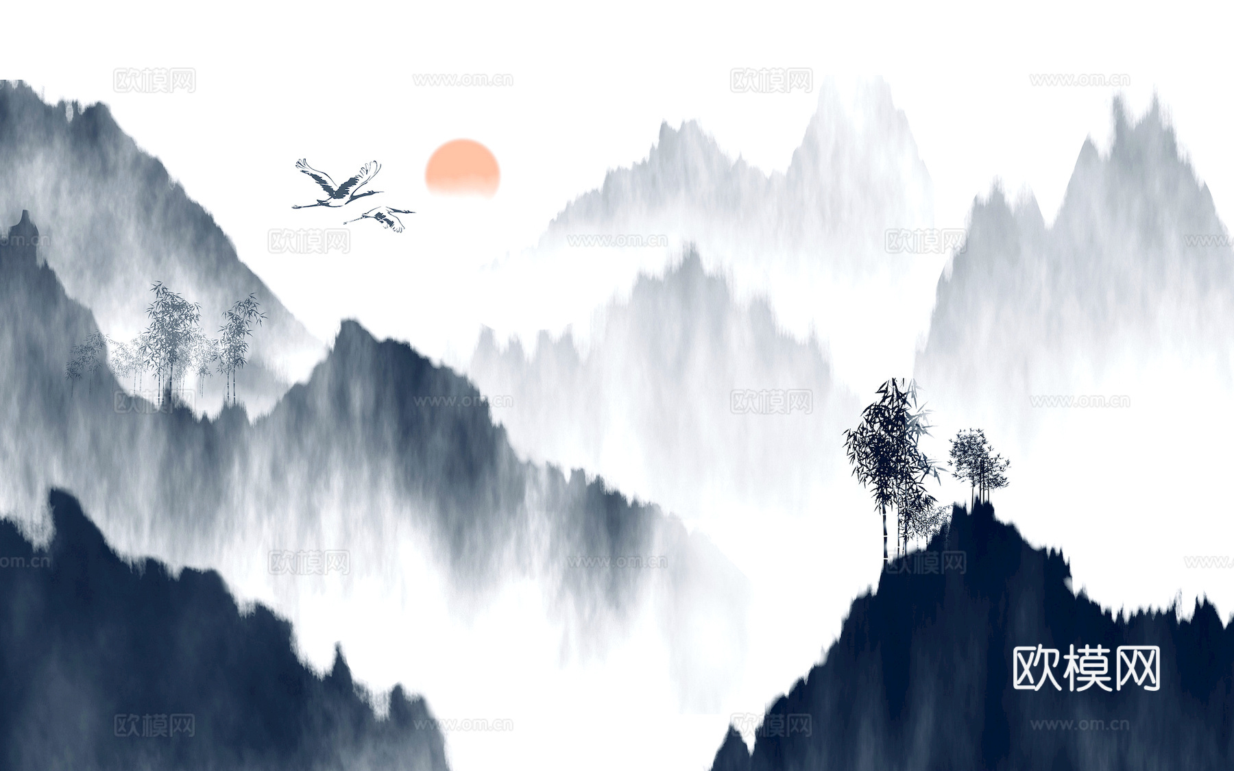 新中式立体壁画 背景墙壁画 山水壁画 墙画 壁纸 墙纸 墙布