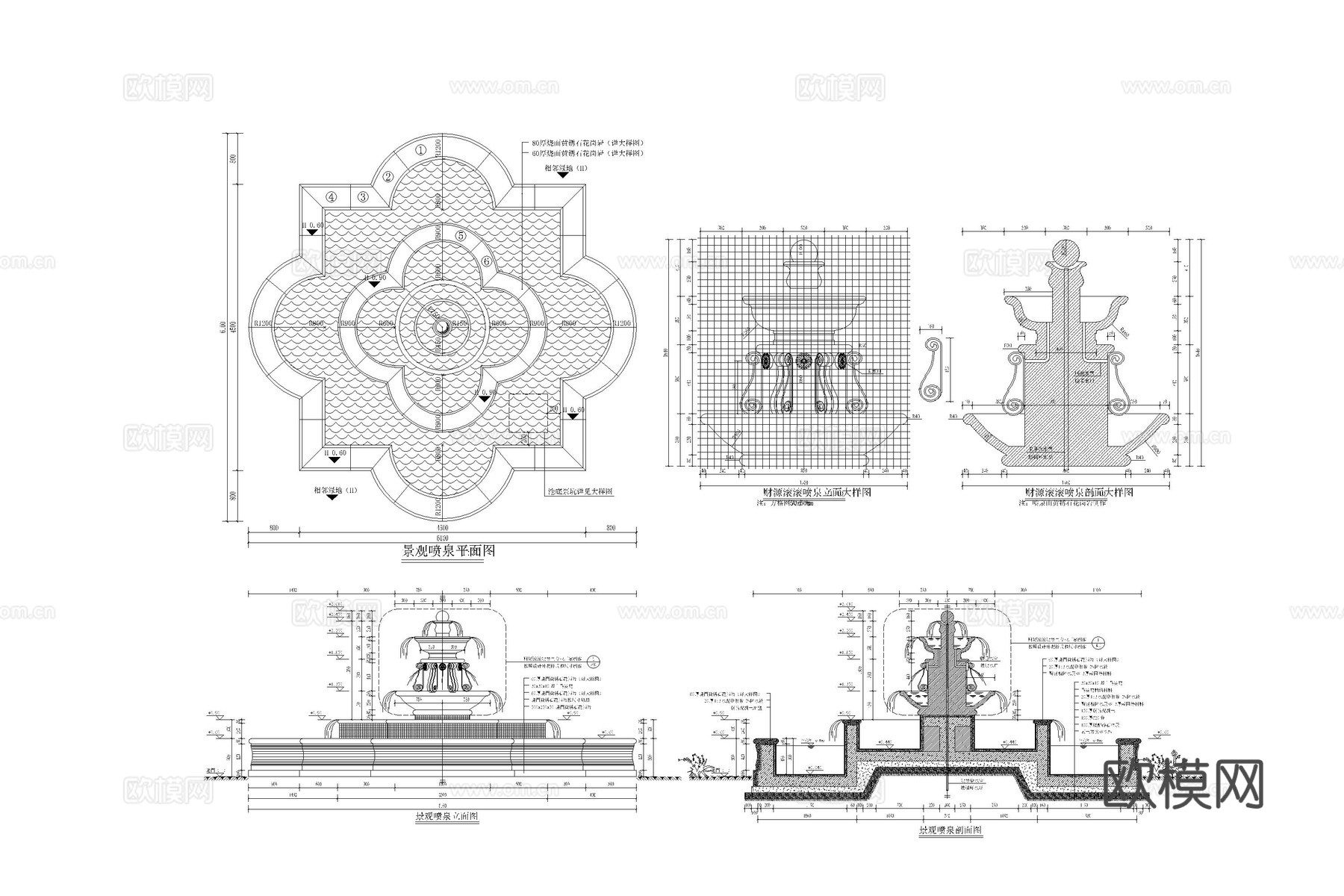 欧式景观小品 水景喷泉 欧式喷泉 欧式水景 欧式小品cad施工图