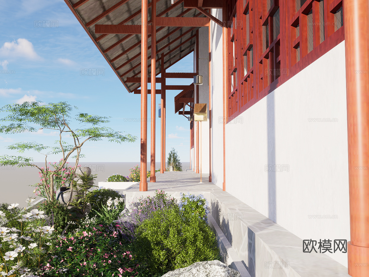 中式木构景区大门su模型