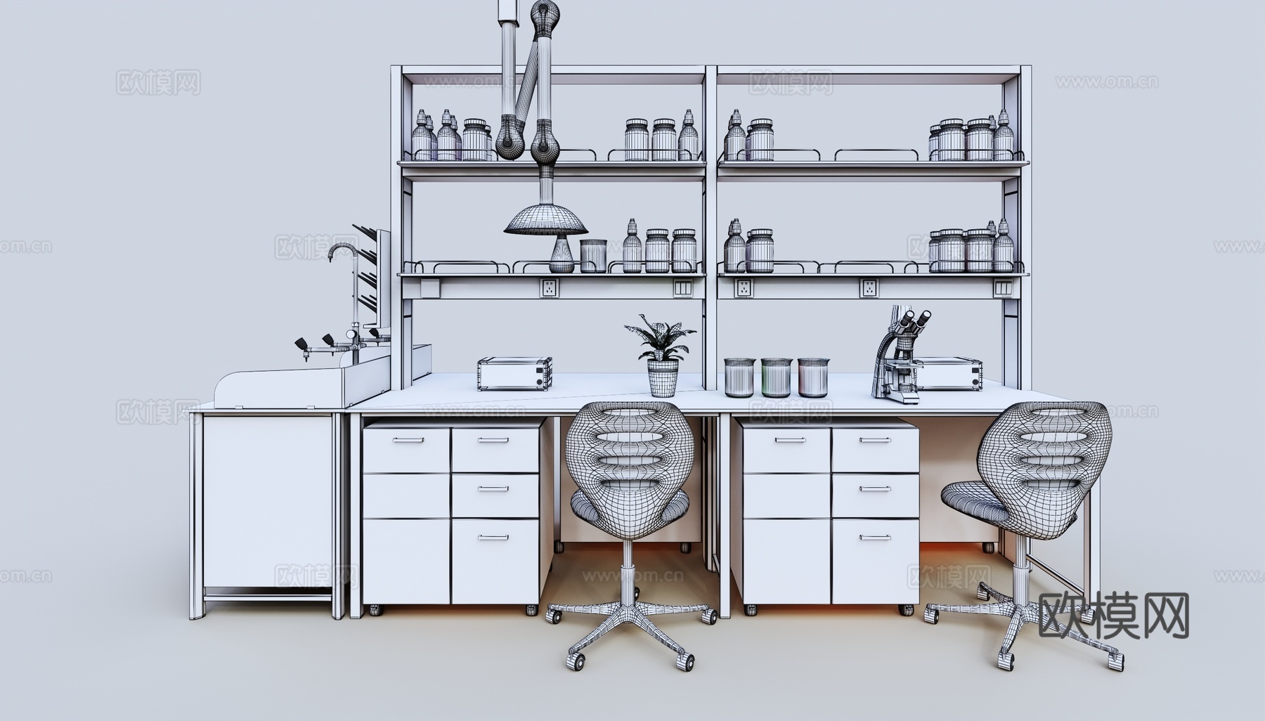 现代实验台 实验室3d模型下载（渲染图2）