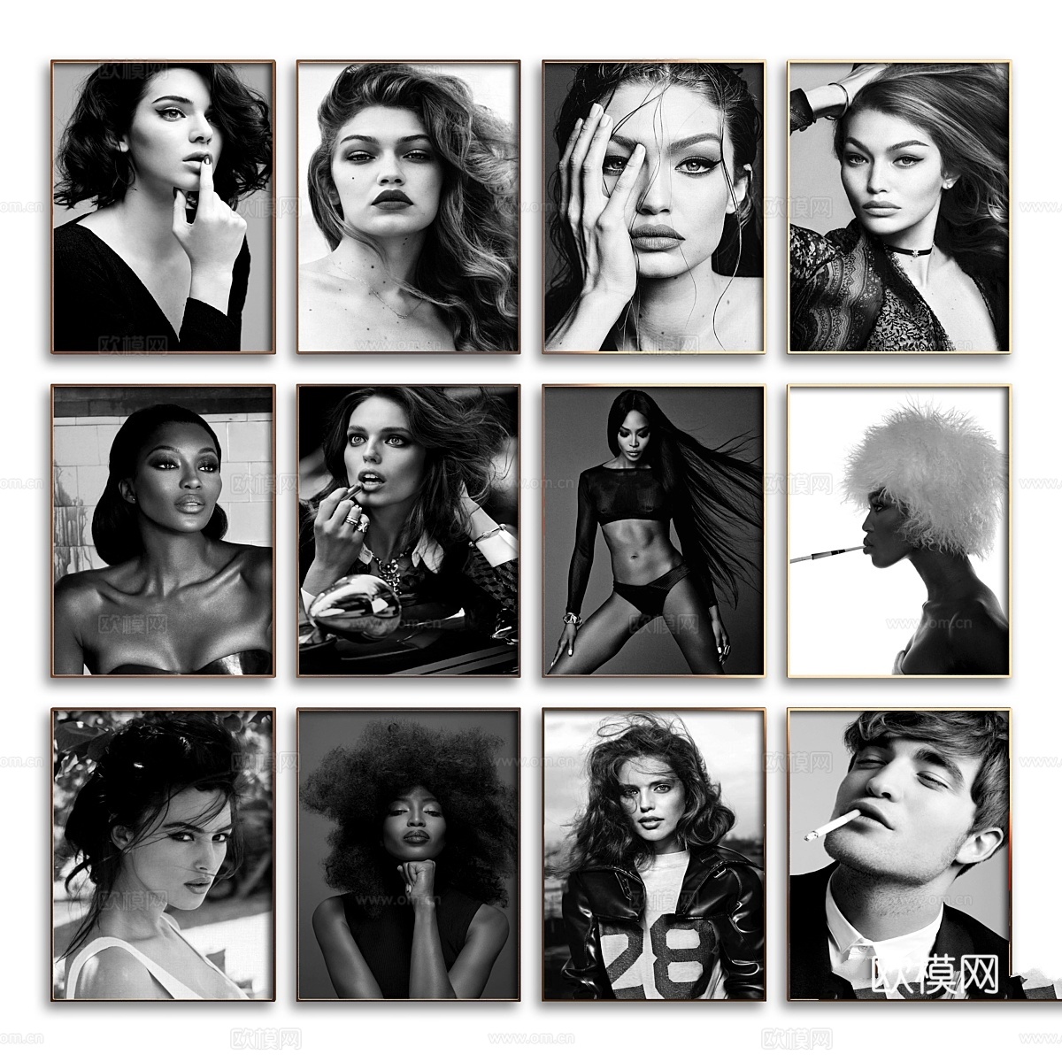 油画683 黑白人物装饰画3d模型下载