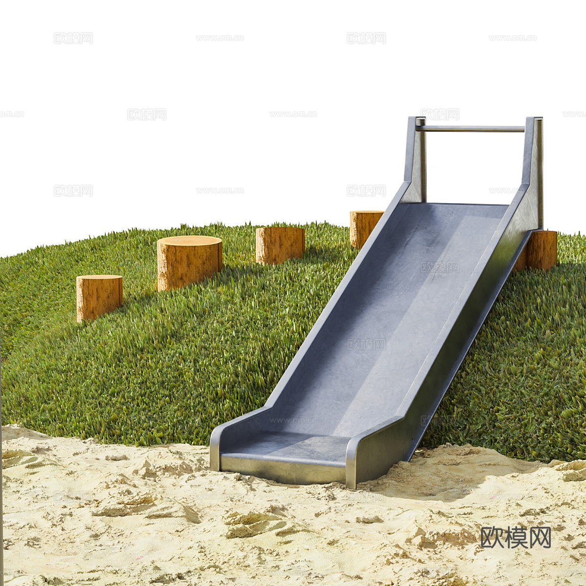 现代原木游乐场 沙滩3d模型下载（渲染图2）