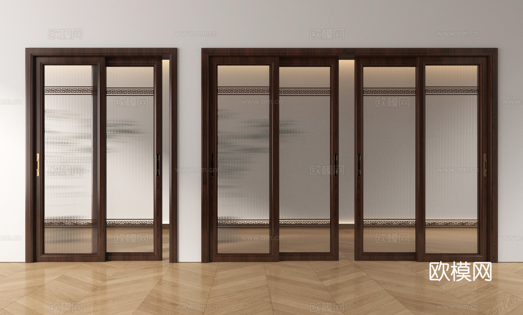 新中式推拉门 阳台门 玻璃推拉门 厨房门su模型