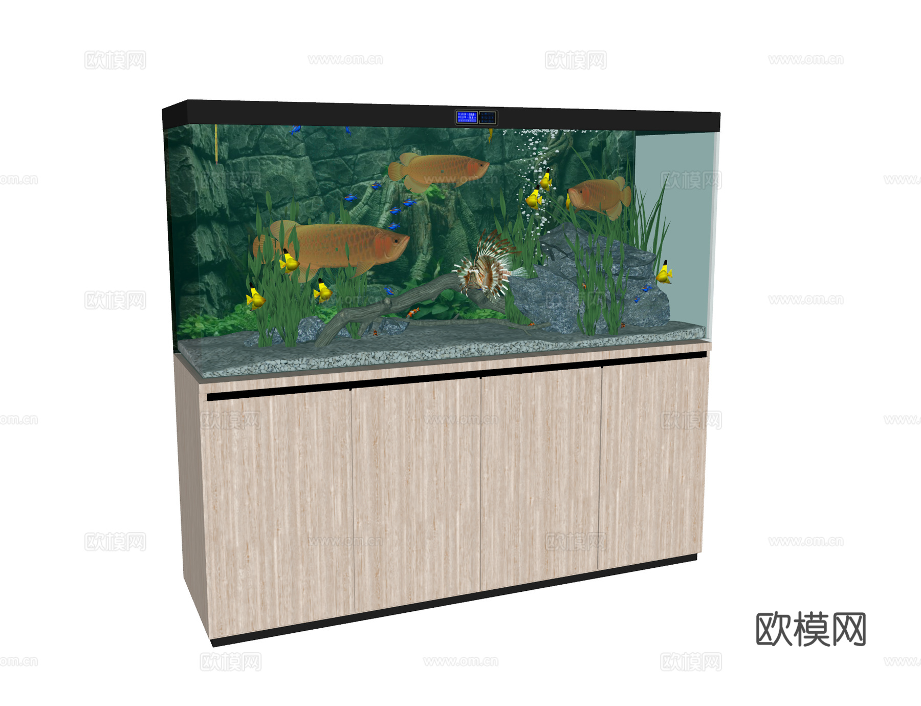 现代鱼缸 水族箱 溪流鱼缸 造景缸su模型