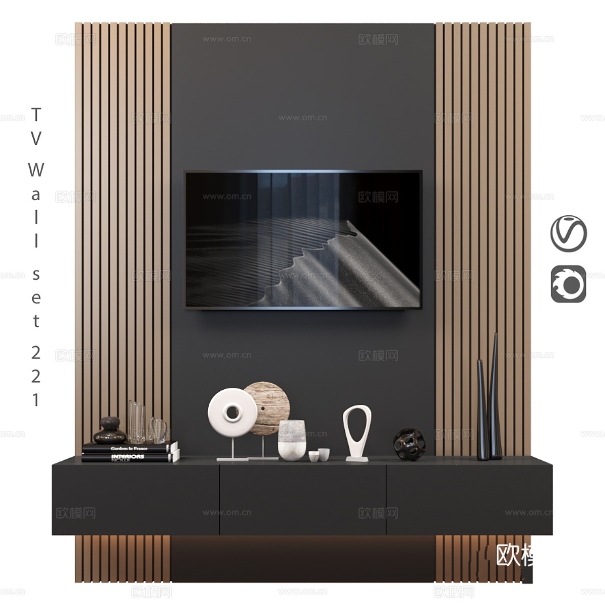 电视墙套装 整墙电视柜3d模型下载