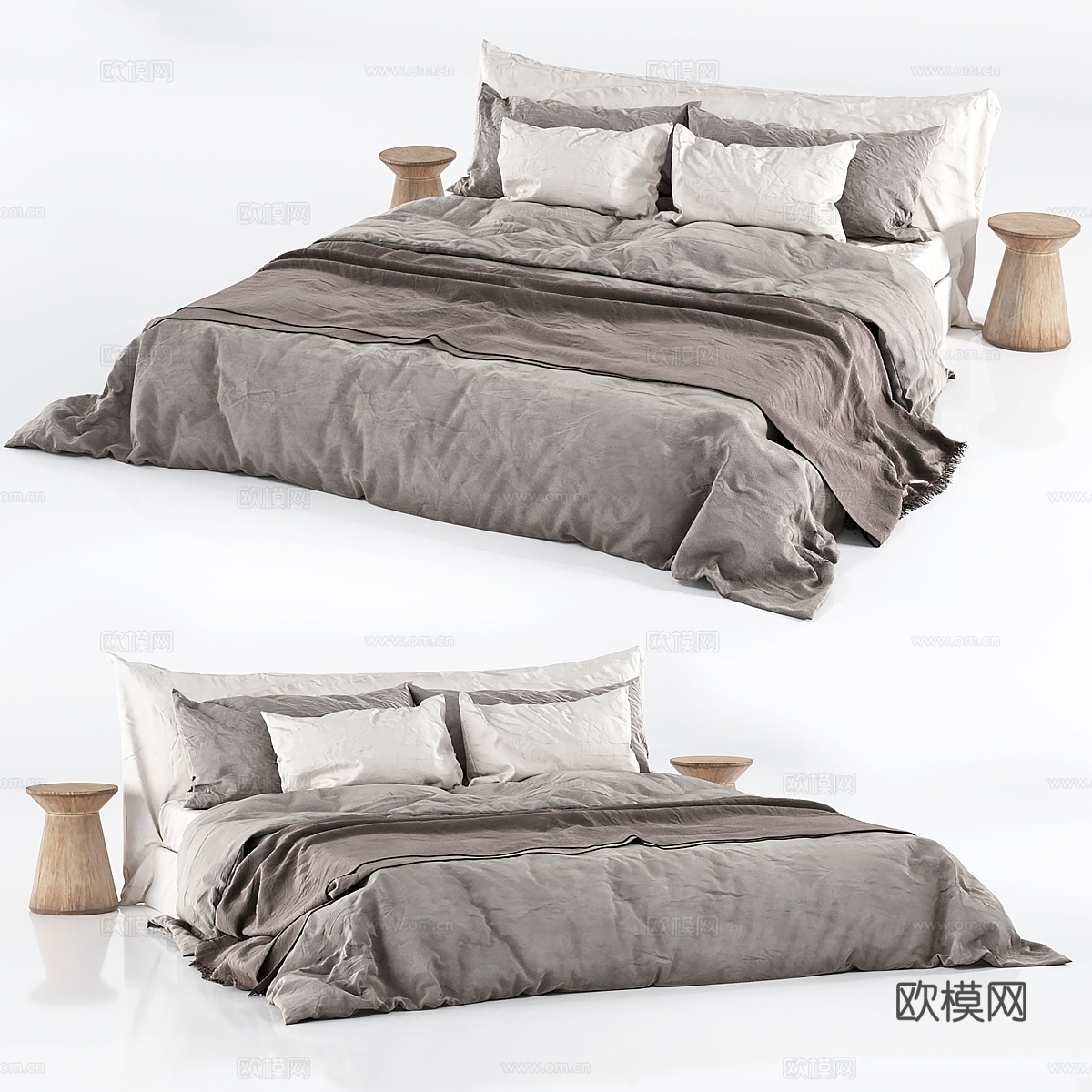 Zara Home亚麻床品搭配温馨床铺023d模型