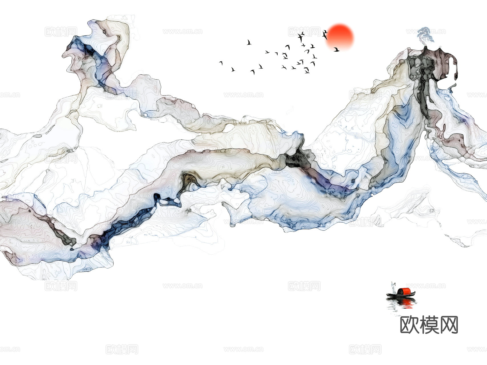 新中式立体壁画 背景墙壁画 山水壁画 墙画 壁纸 墙纸 墙布下载