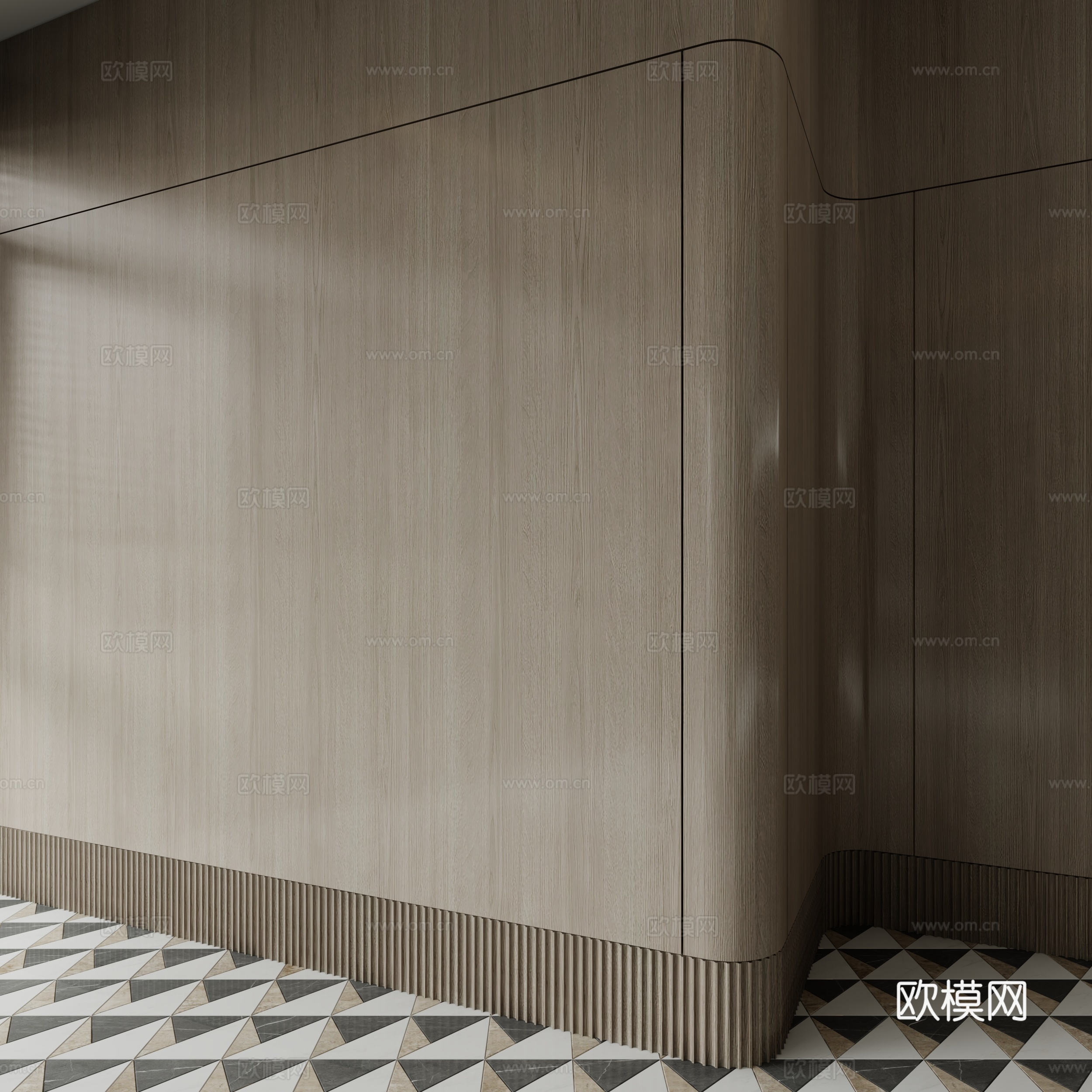 现代木饰面护墙板3d模型下载