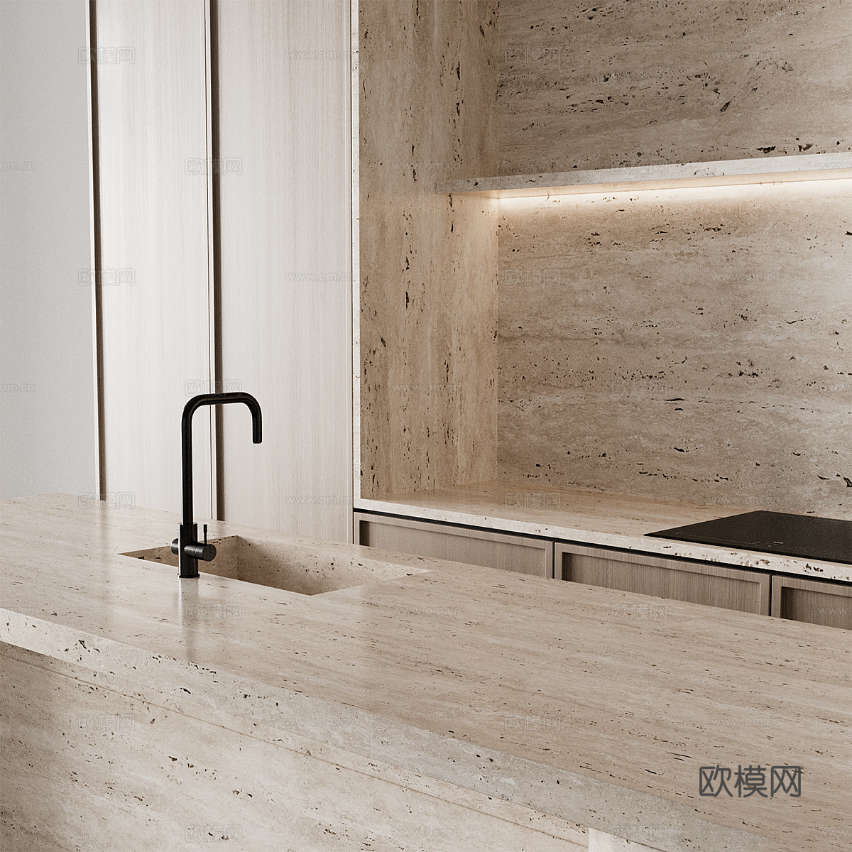 现代侘寂橱柜 岛台3d模型下载（渲染图4）