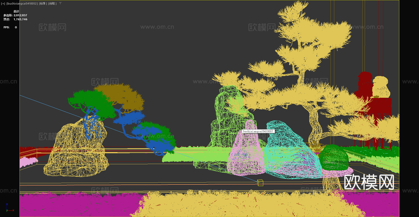 新中式景观 假山 水景 枯山水 庭院景观 小品 松树 石头3d模型下载（渲染图2）