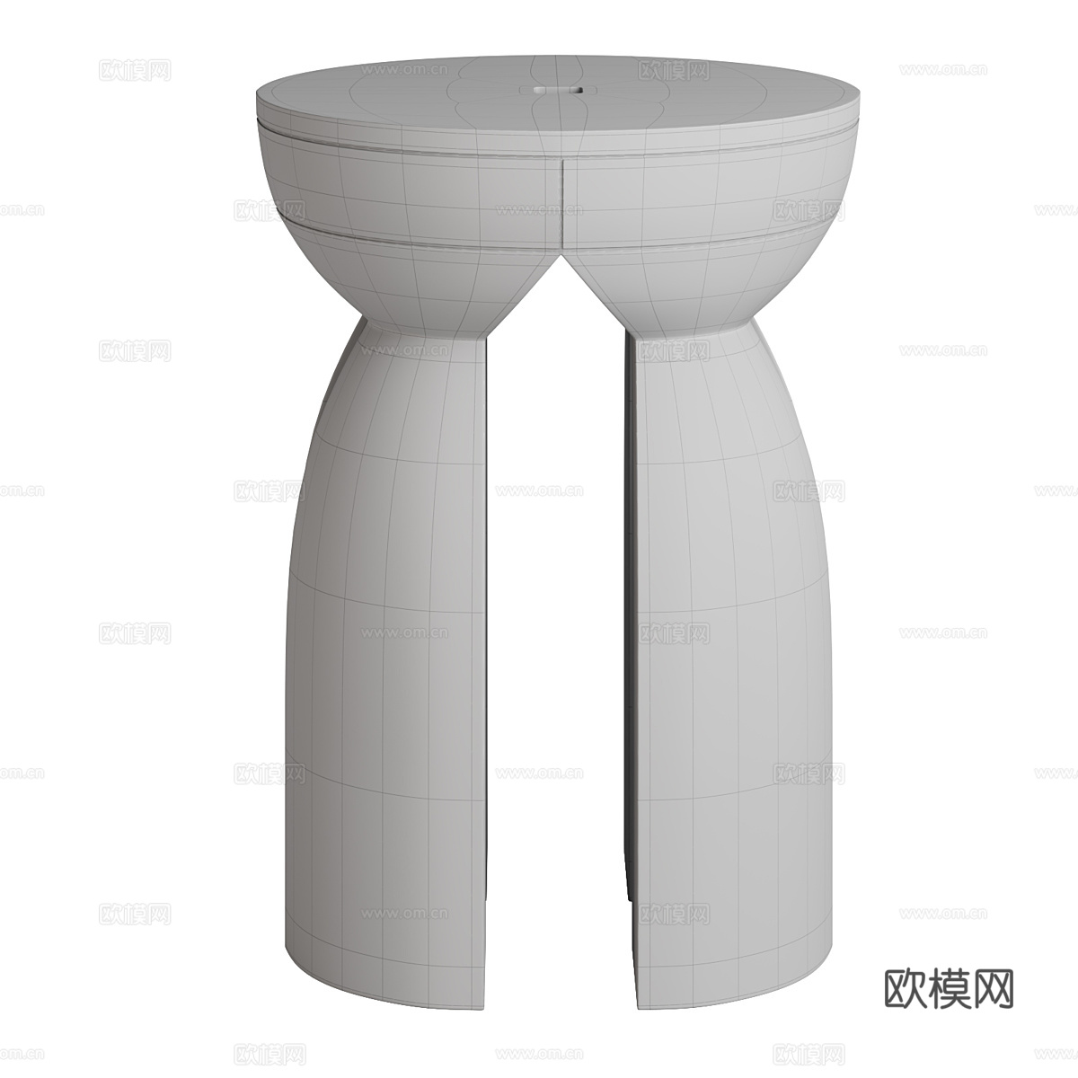 新中式中古风实木圆边几3d模型下载（渲染图3）