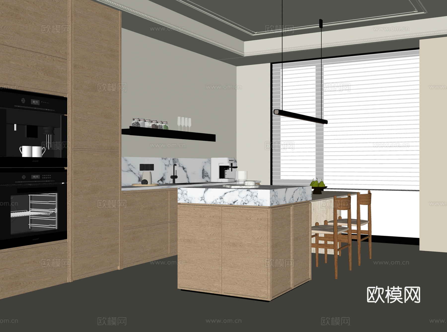 现代餐厅 岛台餐桌椅 餐椅su模型