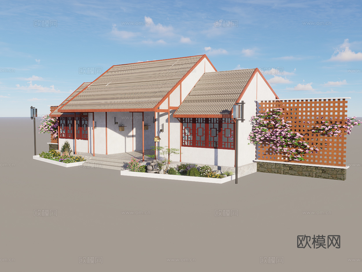 中式木构景区大门su模型