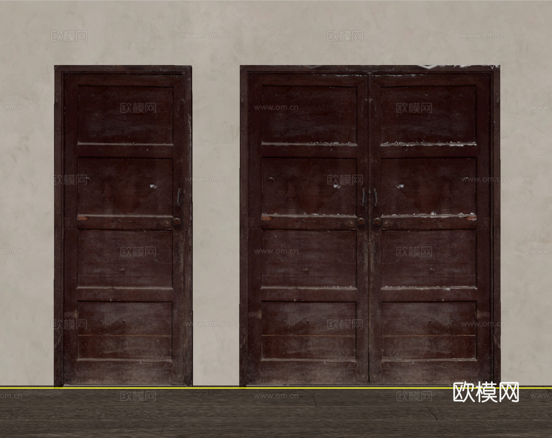 中式复古门 旧木 中式  老木门su模型