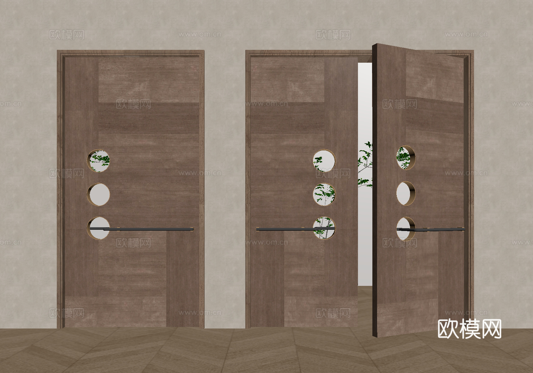 中式复古门 旧木 中式  老木门su模型