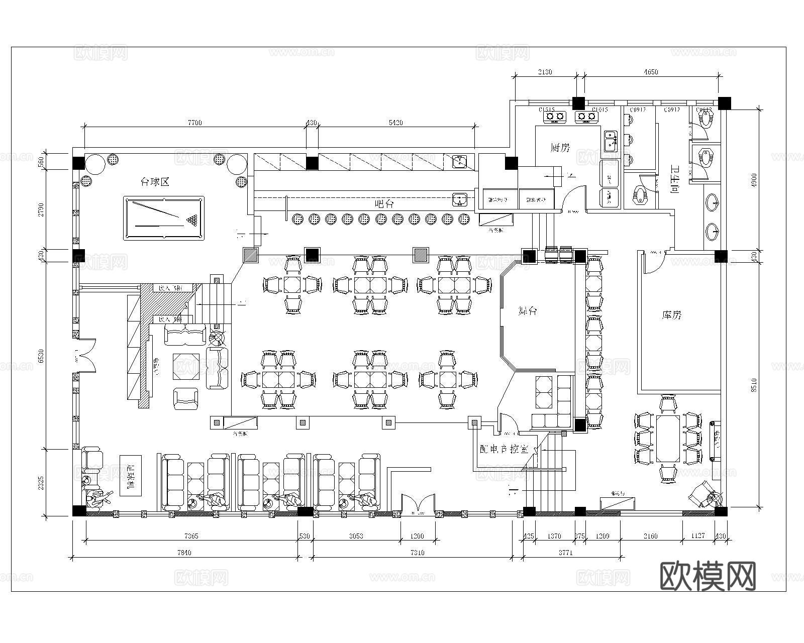 酒馆清吧CAD平面图cad施工图