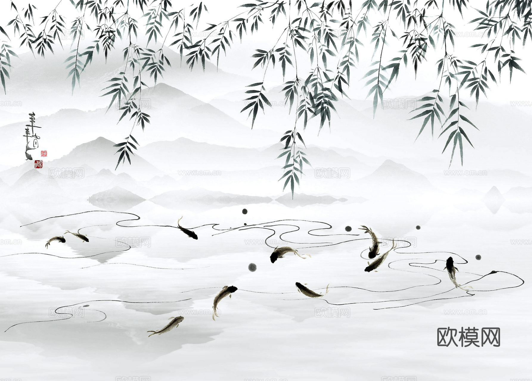 新中式立体壁画 背景墙壁画 山水壁画 墙画 壁纸 墙纸 墙布