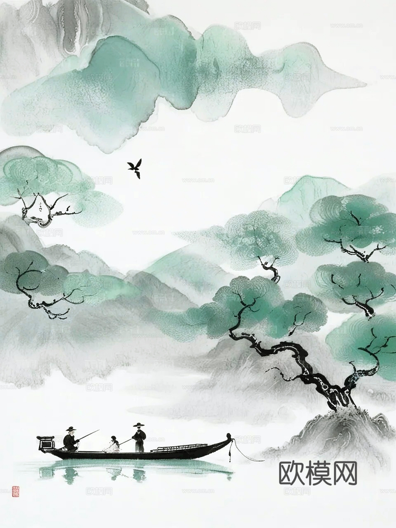 新中式立体壁画 背景墙壁画 山水壁画 墙画 壁纸 墙纸 墙布