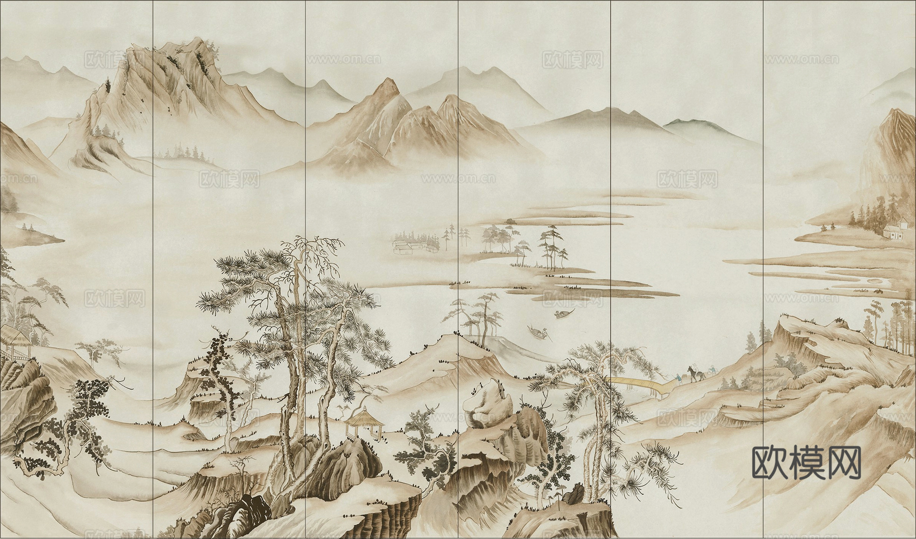 新中式立体壁画 背景墙壁画 山水壁画 墙画 壁纸 墙纸 墙布下载