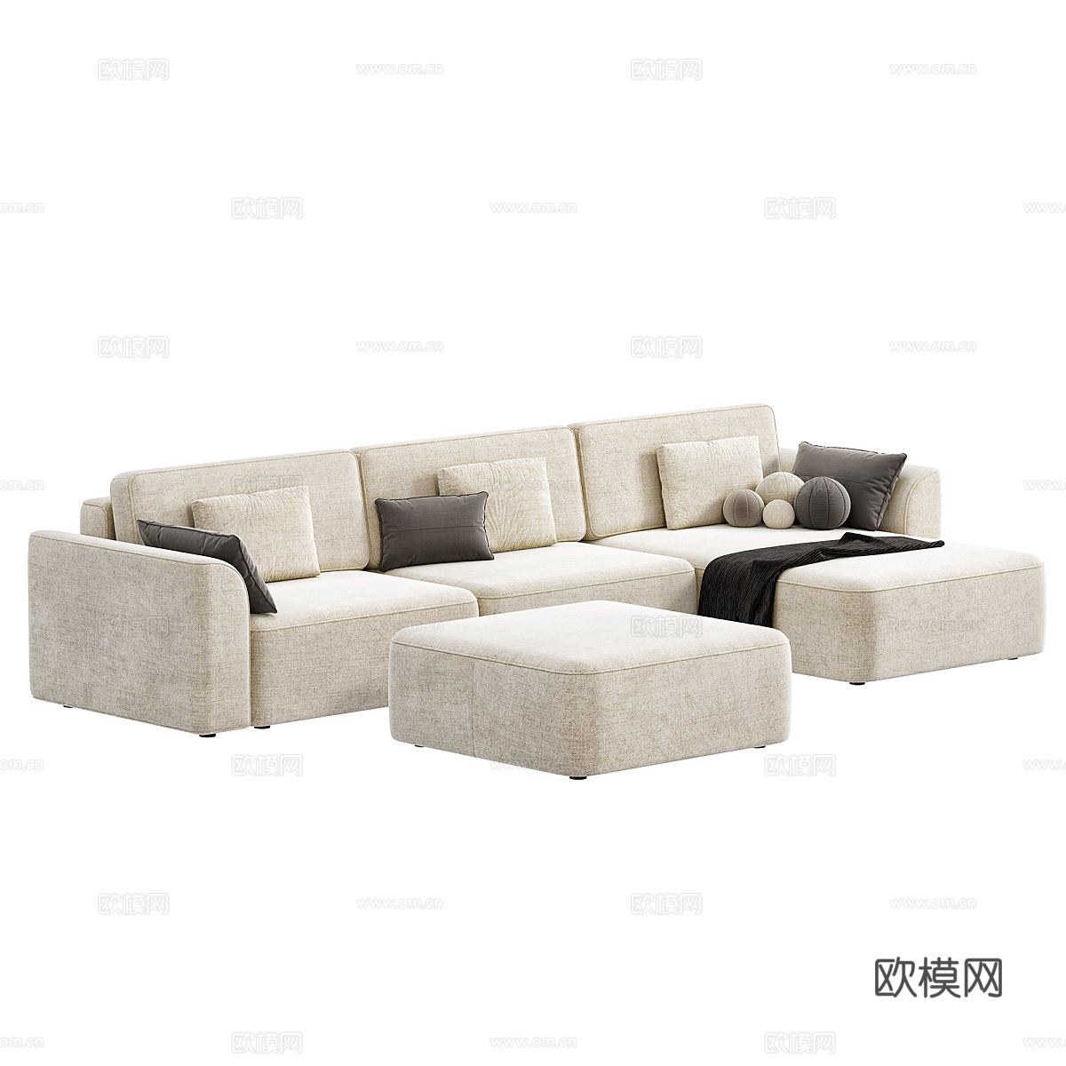 现代意式 Space 布艺组合休闲沙发3d模型下载（渲染图2）