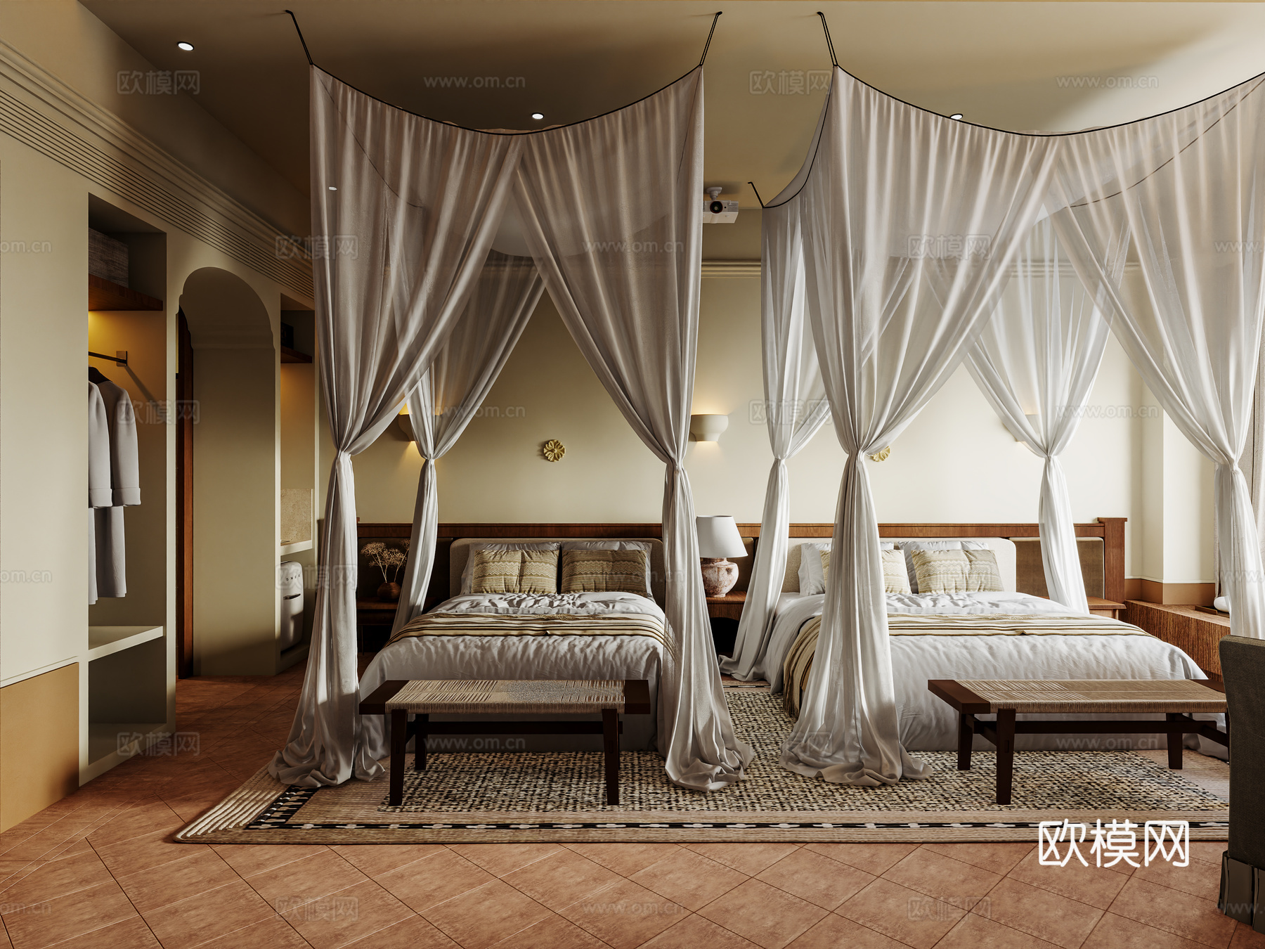 酒店民宿客房卧室3d模型下载（渲染图1）