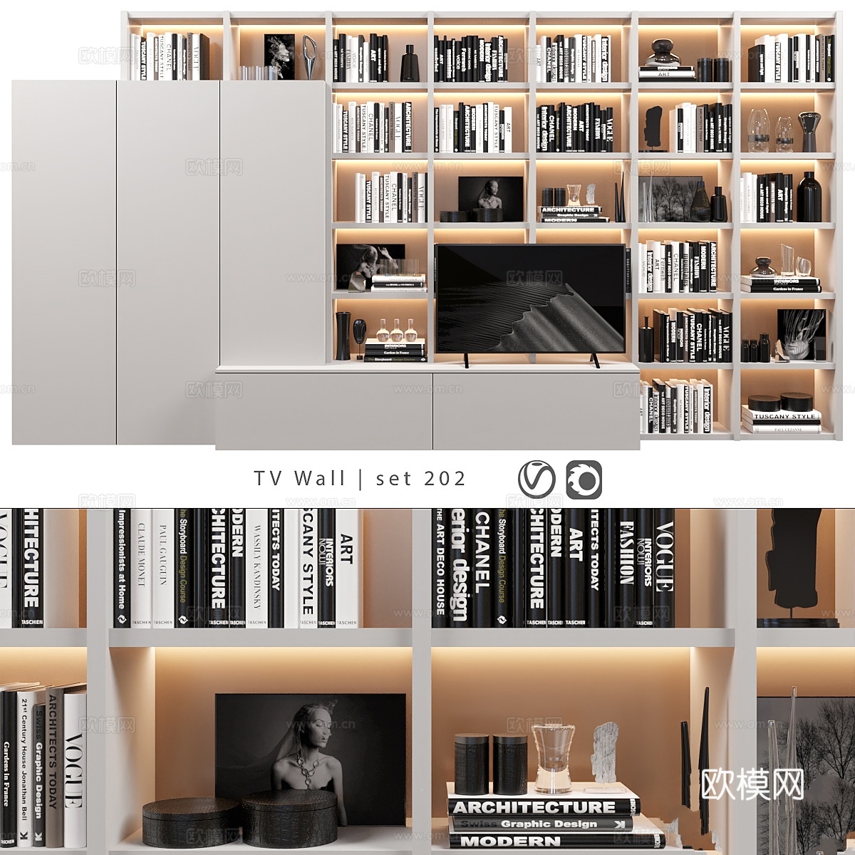 电视墙套装 整墙电视柜3d模型下载