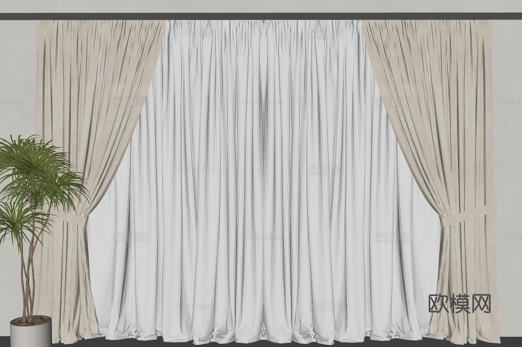现代窗帘 奶油风窗帘 侘寂风窗帘 客厅窗帘 卧室窗帘 落地灯su模型