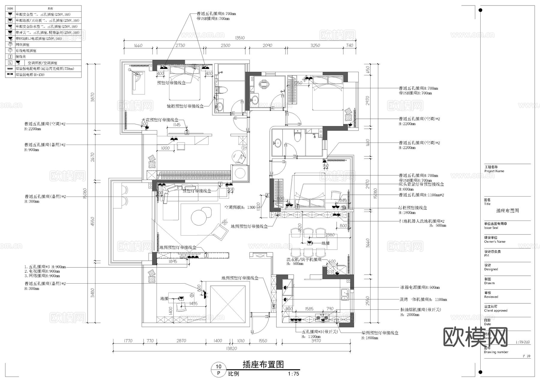 200平大平层cad施工图