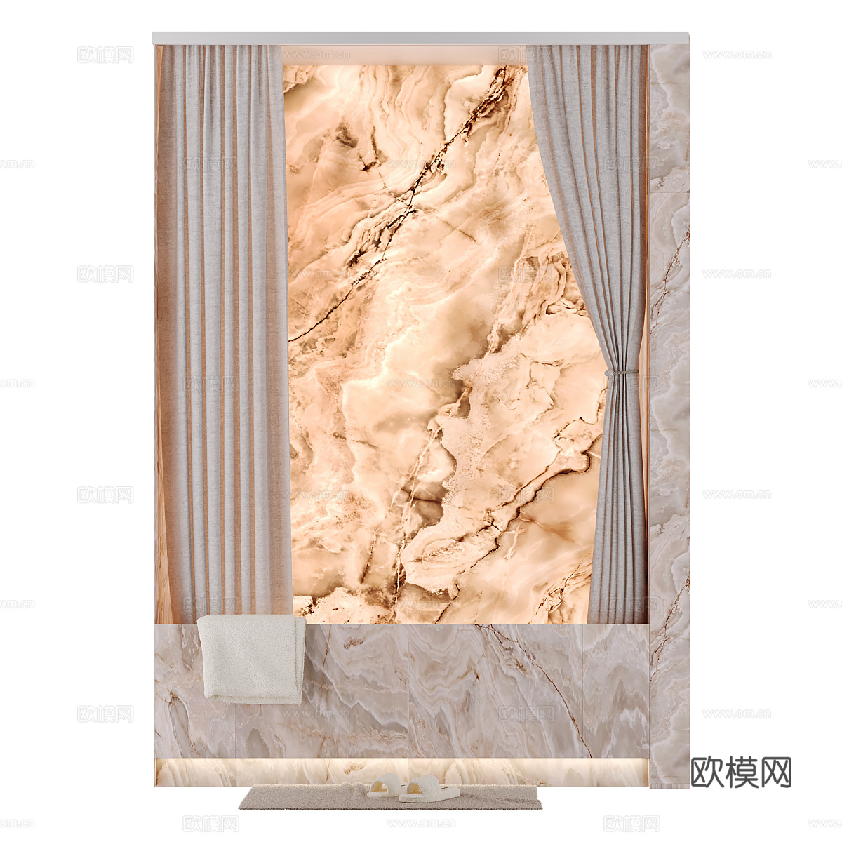 现代轻奢透光石浴缸 浴帘 壁龛3d模型下载（渲染图3）