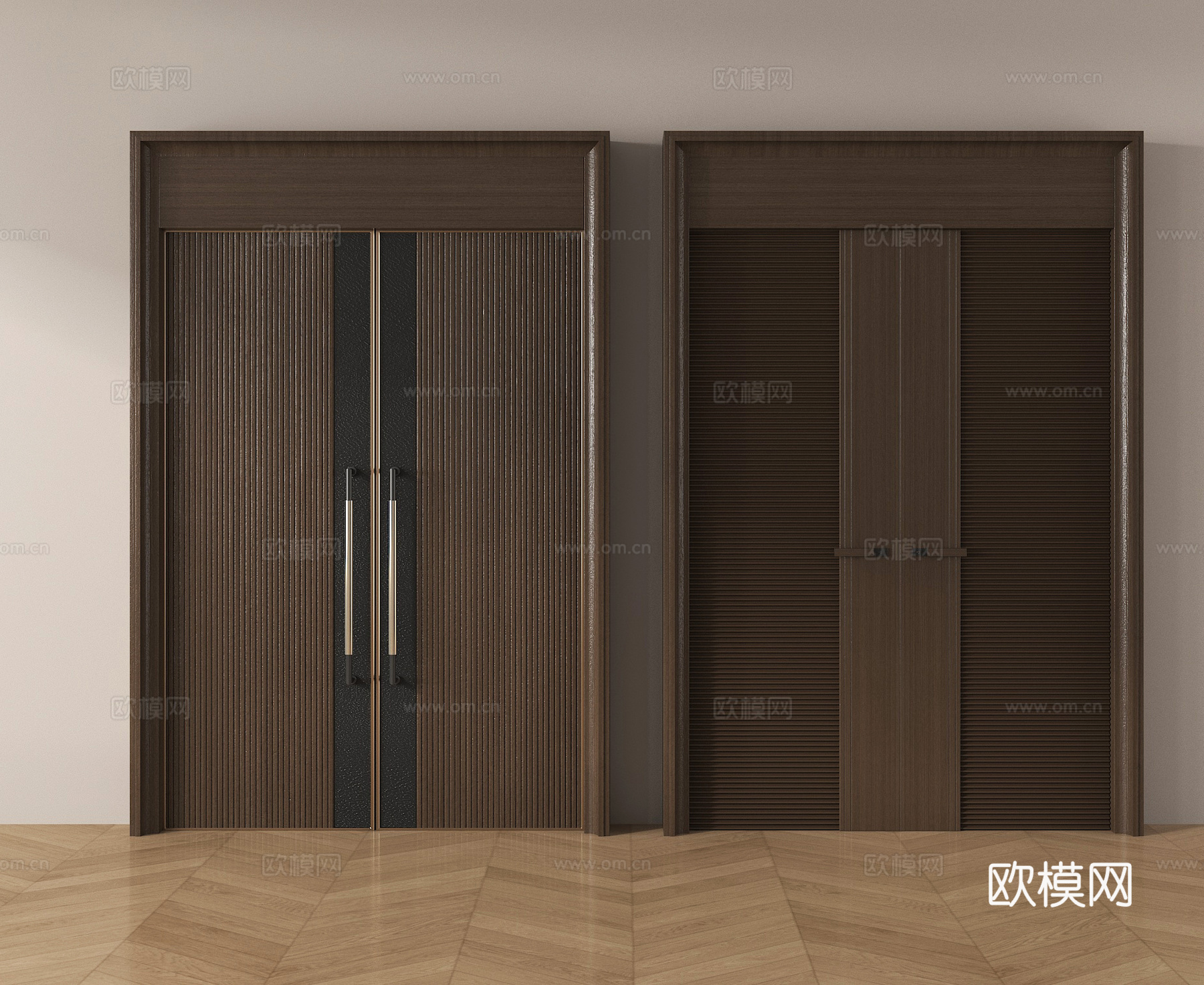 现代双开门 入户门 防盗门su模型