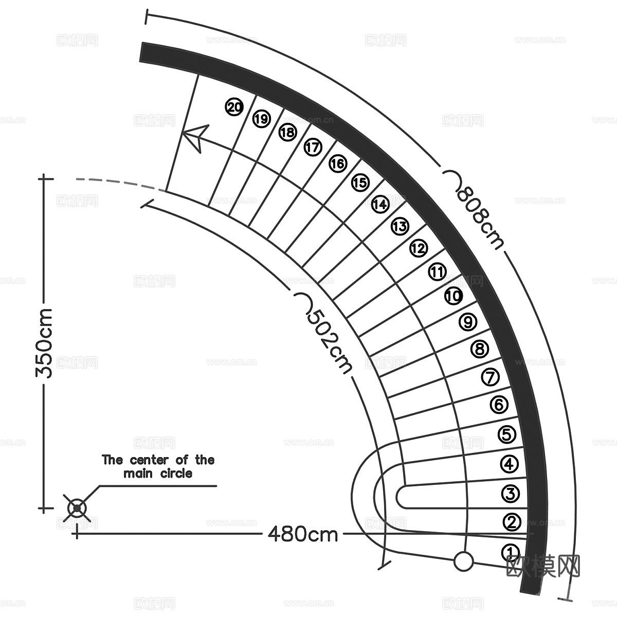 美式简约弧形扶手楼梯3d模型下载（渲染图5）