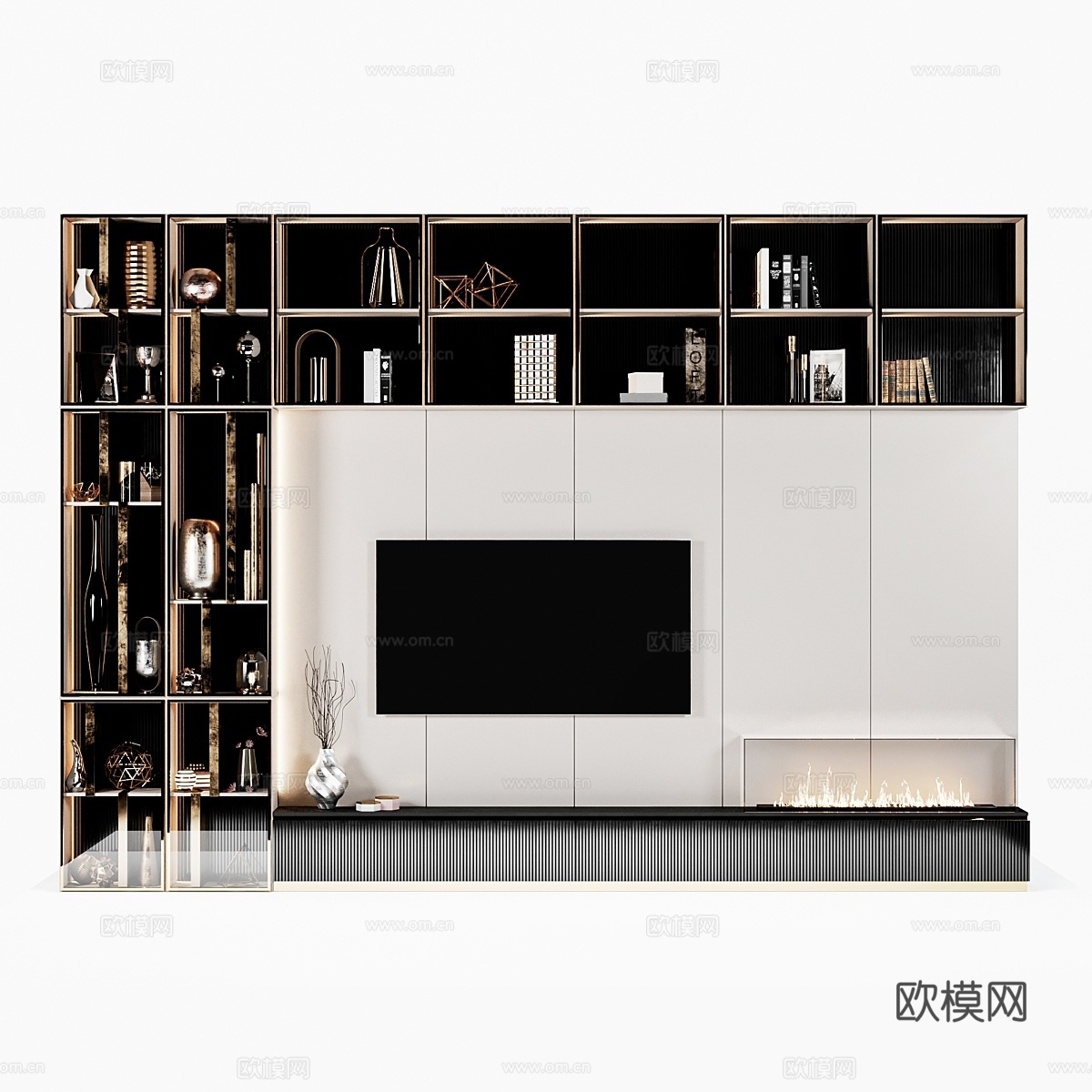 tv-zone-45 现代电视柜 整墙电视柜3d模型下载