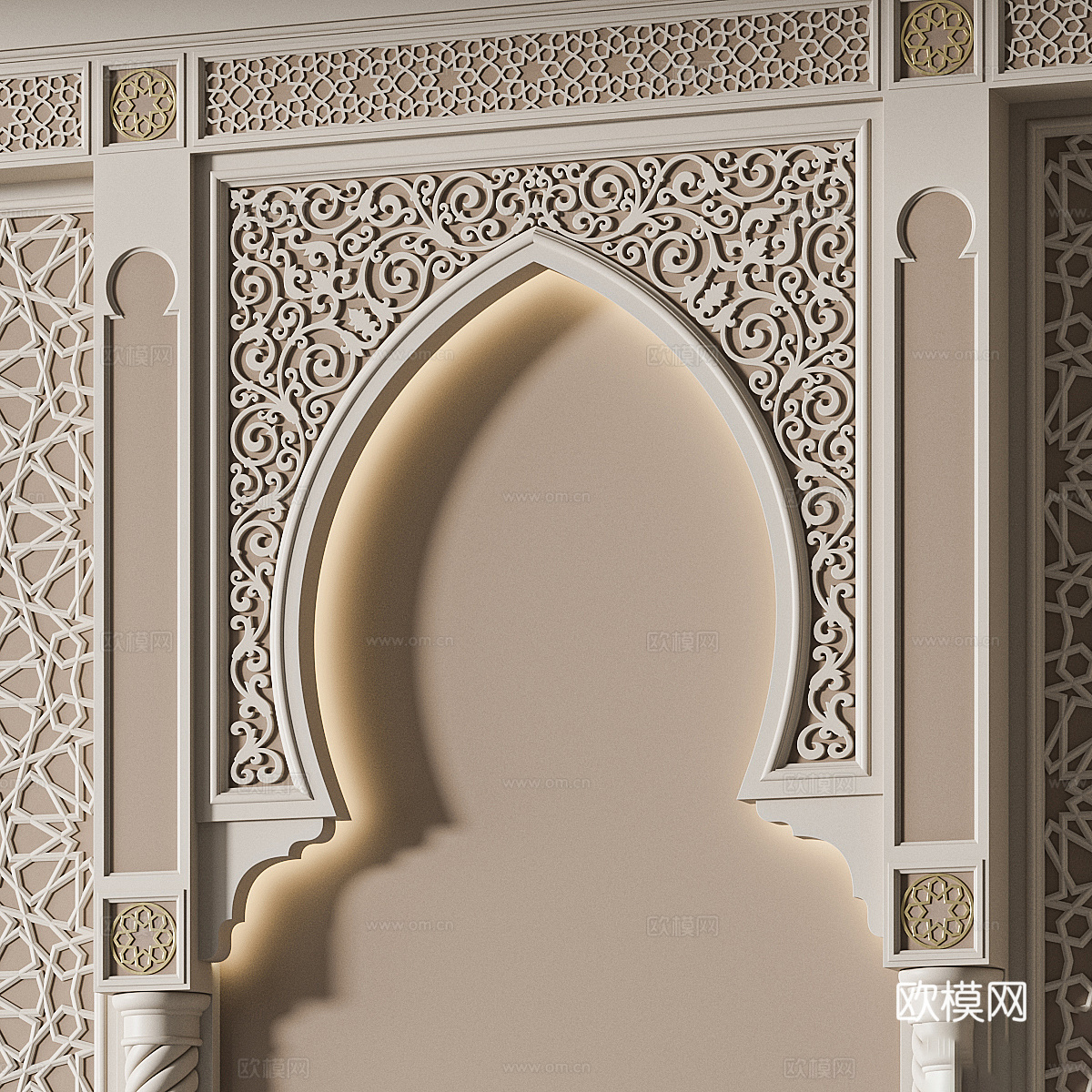 阿拉伯清真寺拱门 装饰墙板 背景墙3d模型下载（渲染图3）