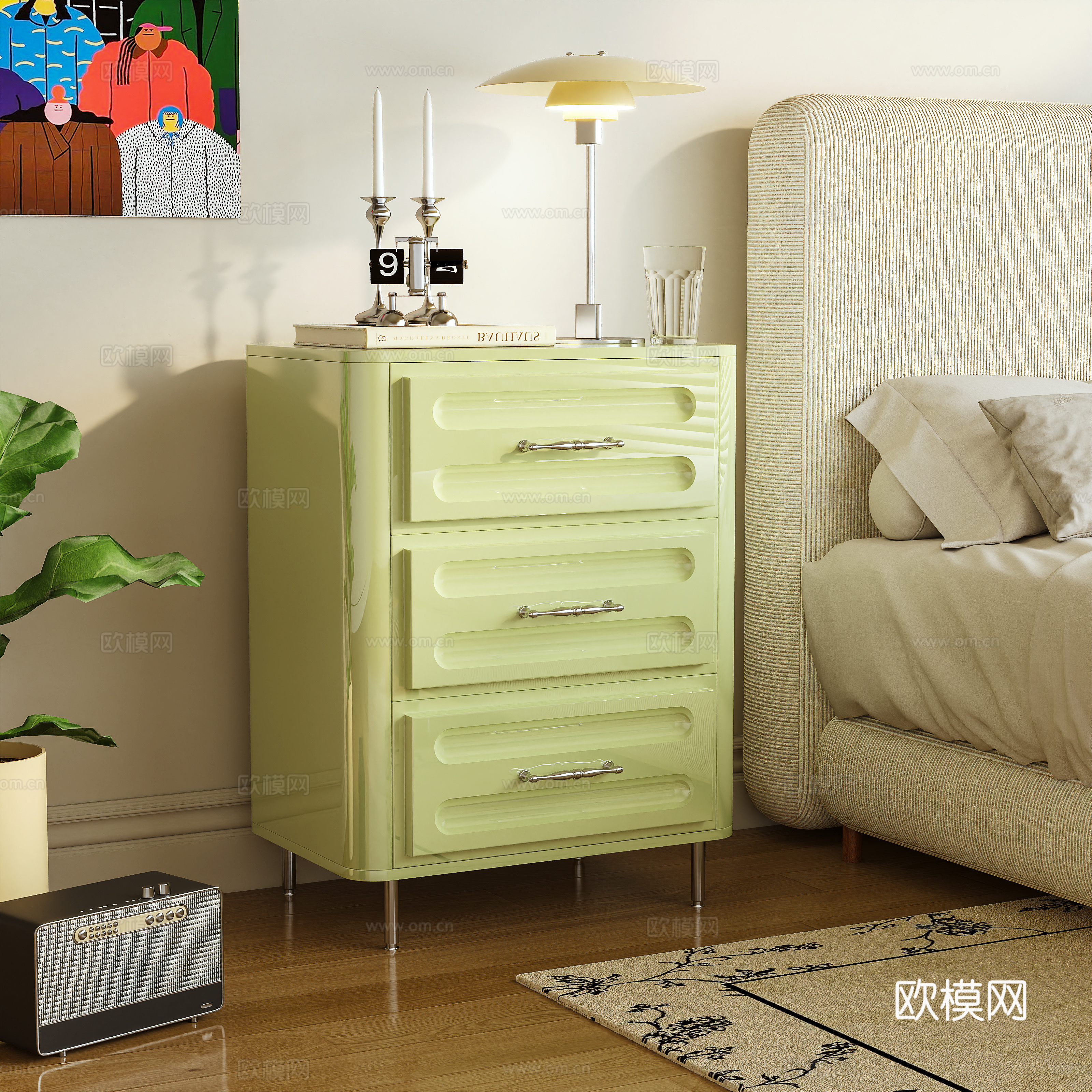 床头柜 边柜 储物柜 多巴胺3d模型下载