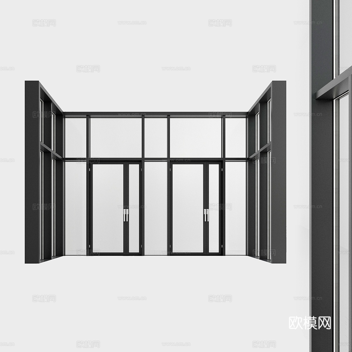 全景玻璃幕墙。一扇门。八3d模型