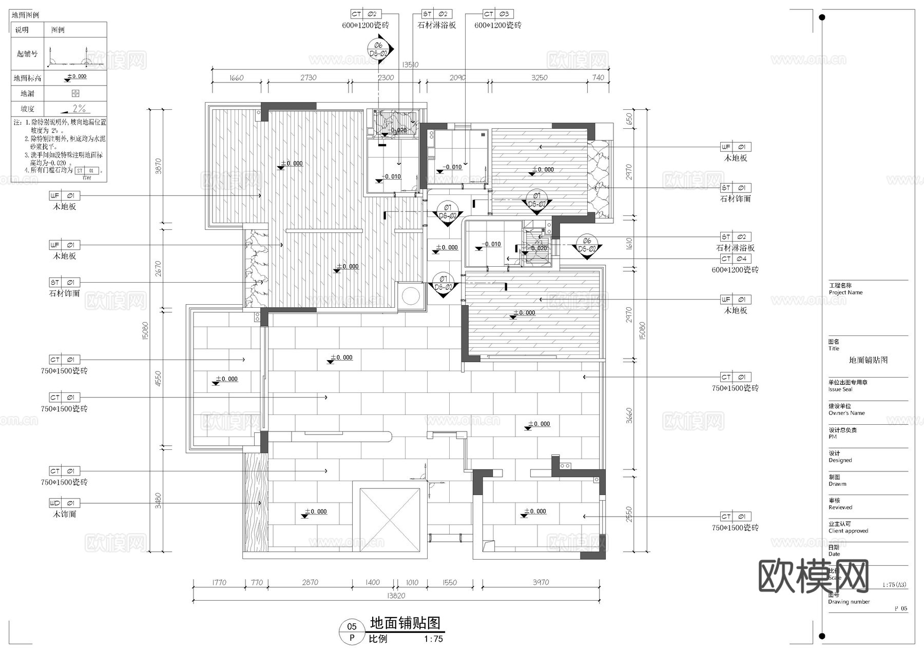 200平大平层cad施工图